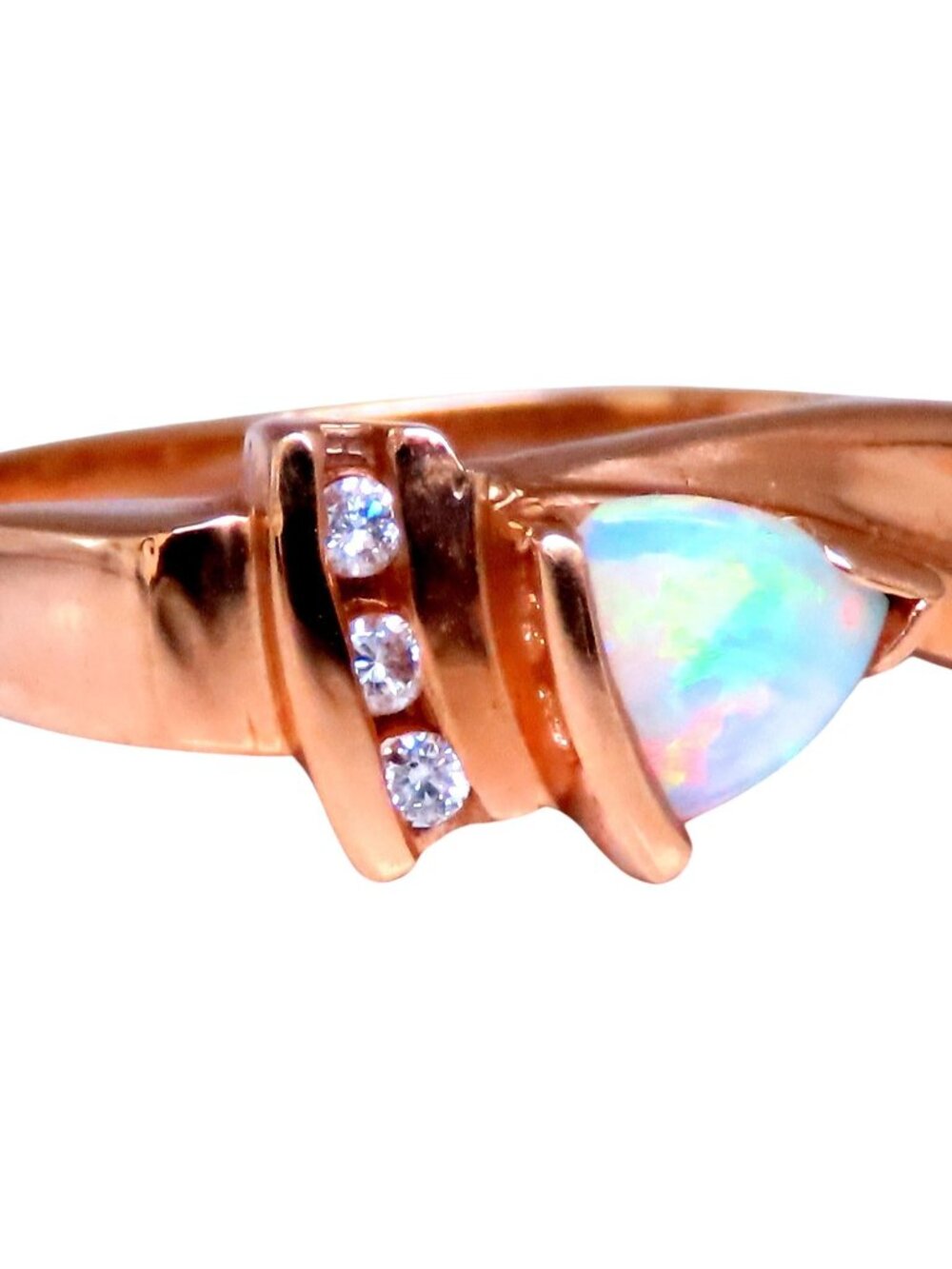 1.10ct Natural Australia Opal Diamonds Ring 14kt Gold*
